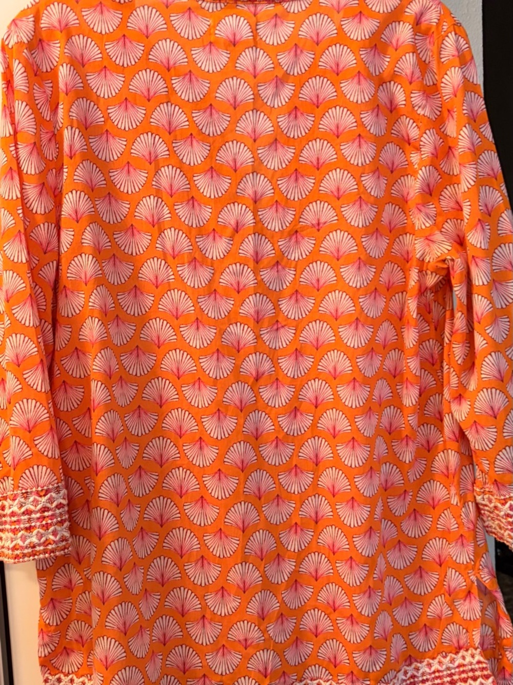 Sigrid Olsen Orange & Pink Printed Tunic with Embroidered V-Neck - Picture 6 of 10